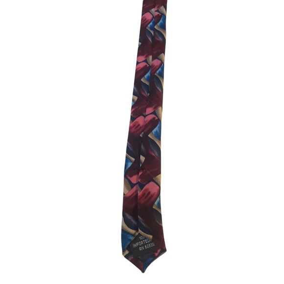 J Garcia Mens Tie Necktie Designer Luxury Red Blue Tan Abstract Corporate Casual - Picture 6 of 11